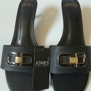 Jones New York Black Mules with Gold Detail